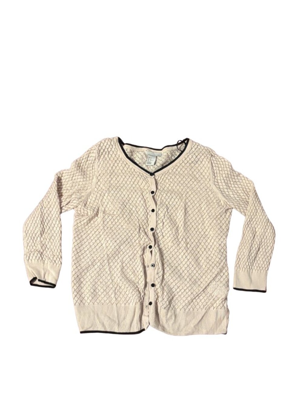 H&M Beige & Black Knit Button Up Cardigan Sweater Cotton Modal Blend Size S